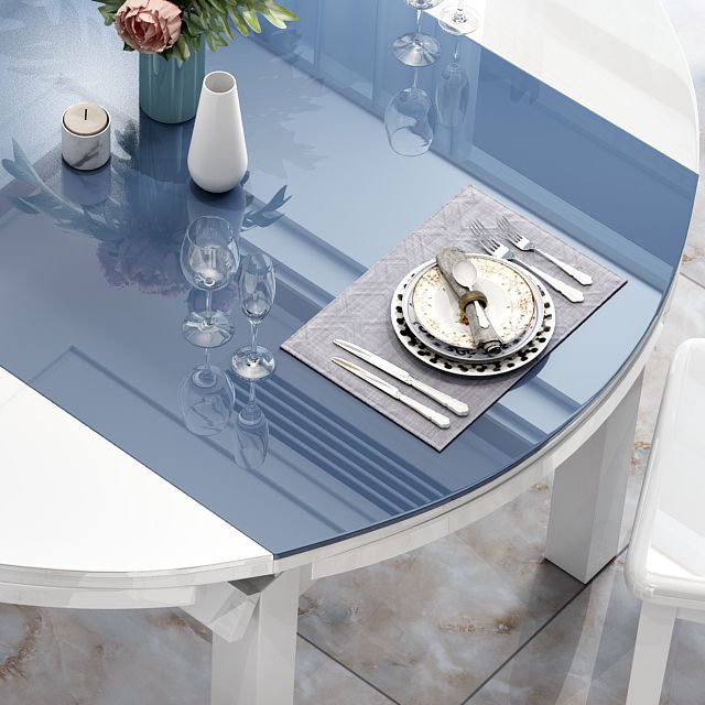 Modern Scalable Glass Desktop Metal Legs Dining Table for Dining Room Clearhalo 'Dining Tables & Seating' 'Dining Tables' 'dining_table' 'furn' 'furn_dining_table' 'Furniture' 'Kitchen & Dining Furniture' 1200x1200_0349f5c2-2fba-409c-a863-bf2dd9842885