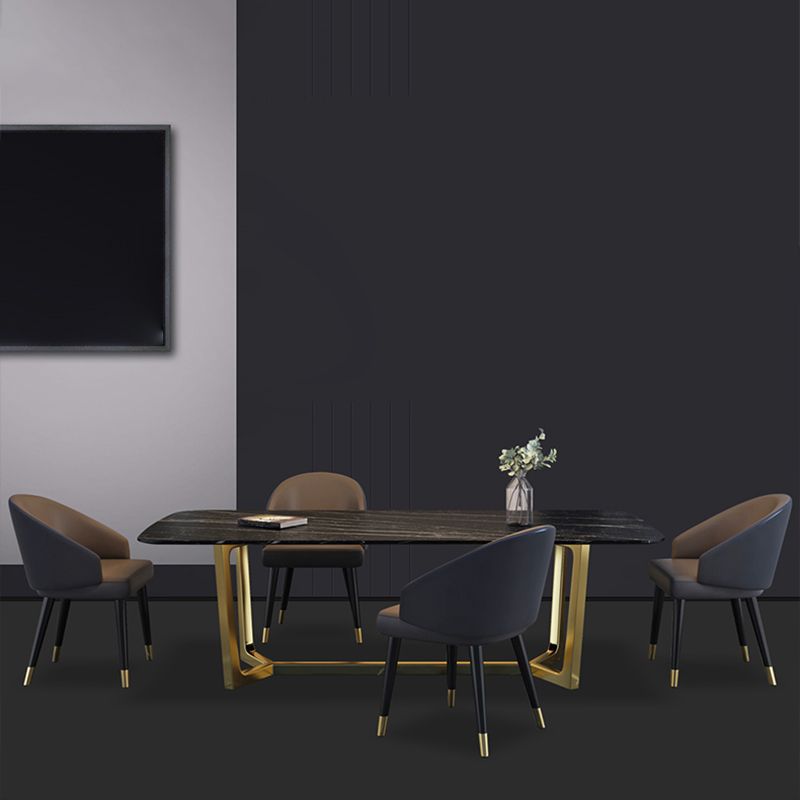 Juego de mesa de comedor interior Glam, juego de comedor con caballete rectangular de 1/4/5/7 piezas en negro