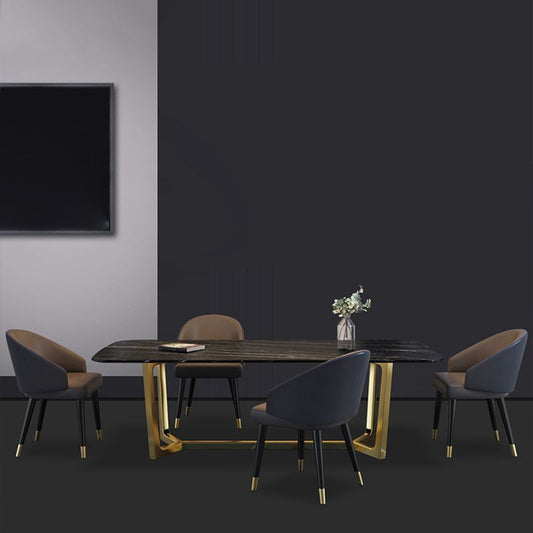 グラム屋内ダイニングテーブルセット1/4/5/7ピース長方形の架台ディネットセットブラック