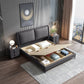 Grey Pine Wood Panel Bed Leather Bed Frame with Upholstered Headboard