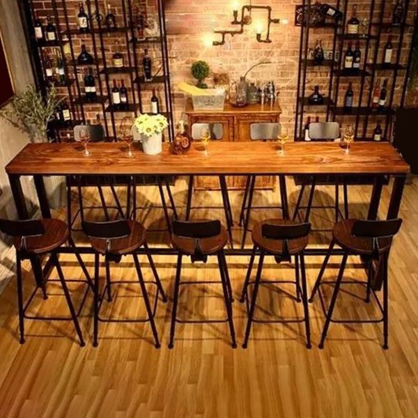 Industrial Rectangle Bar Height Table Solid Wood Bar Height Bistro Bar Desk Clearhalo 'Bar Furniture' 'Bar Tables' 'bar_tables' 'furn' 'furn_bar_tables' 'Furniture' 'Kitchen & Dining Furniture' 1200x1200_0359da0c-24d3-4218-8c50-36293457438d