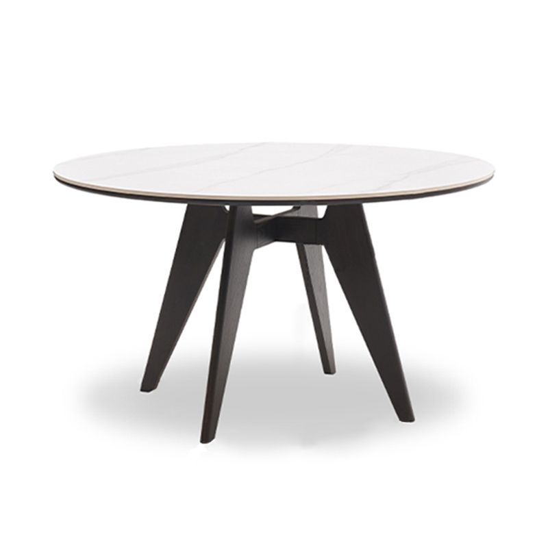 48 Inch Modern White Stone Top Dining Table with 4 Black Oak Legs