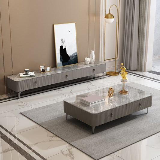 Caffè in ardesia o tavolo finale con 4 cassetti di stoccaggio contemporanei 4 gambe