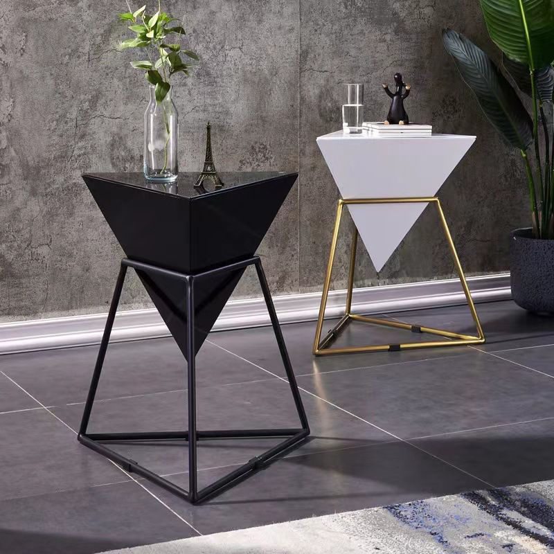 Metal Frame Triangle End Table,21.6"H Gloss Modern Side Table Clearhalo 'Coffee & Accent Tables' 'End & Side Tables' 'end_side_table' 'end_side_tables' 'furn' 'furn_end_side_tables' 'Furniture' 'furniture_end_side_table' 'Living Room Furniture' 1200x1200_035e4ae4-737c-4289-aa56-3c686d0ed352