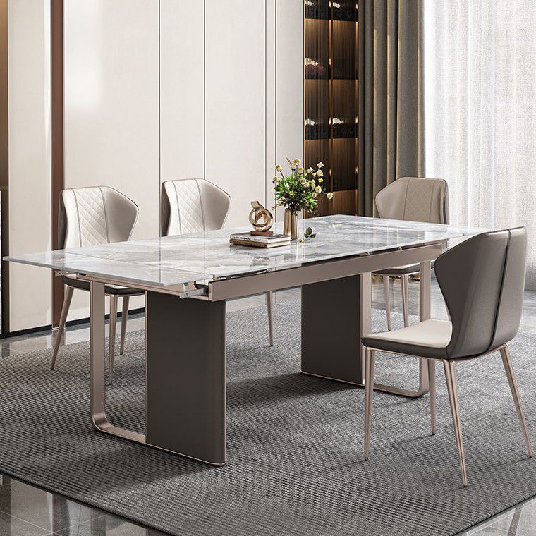 Minimalist Sintered Stone Extendable Dining Set Rectangle Kitchen Dining Set with Double Pedestal Clearhalo 'Dining Room Sets' 'Dining Tables & Seating' 'dining_room_set' 'furn' 'furn_dining_room_set' 'Furniture' 'furniture_dining_room_set' 'Kitchen & Dining Furniture' 'kitchen&dining_furn' 'kitchen' 1200x1200_035fceb7-d44d-441b-9eca-bc5cbc25924c