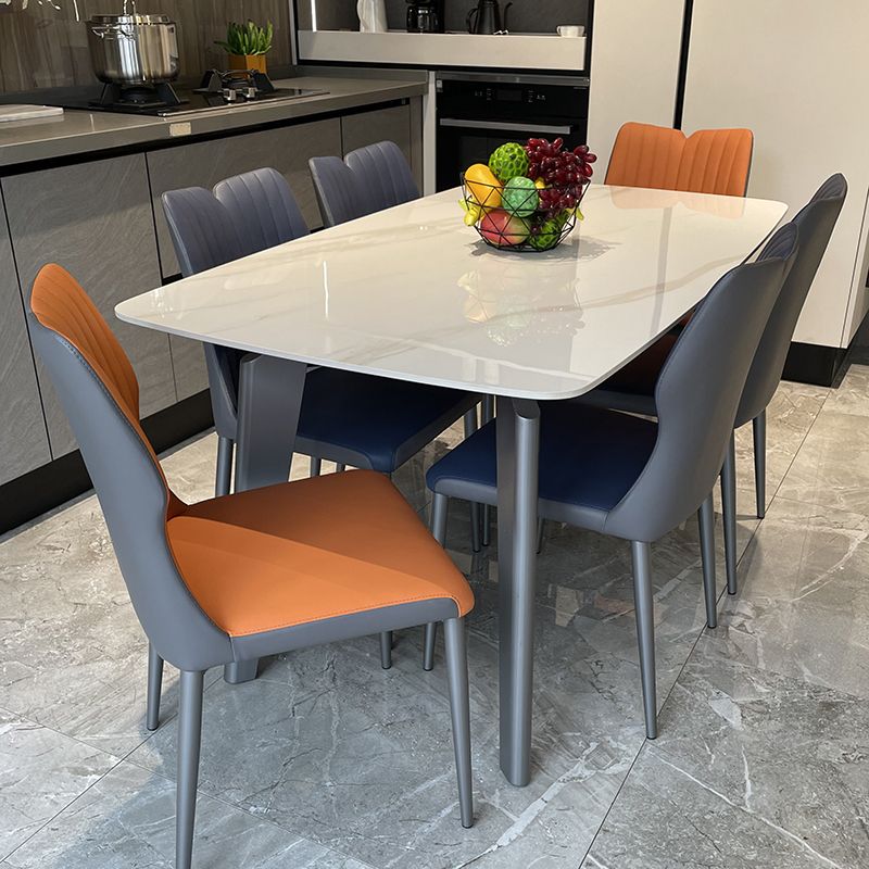 Table à manger rectangulaire contemporaine table en pierre entrée avec 4 jambes en acier gris