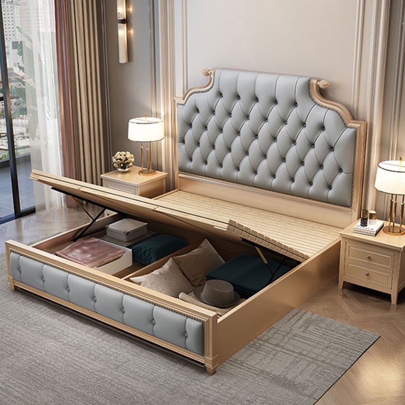 Glam wood Bed Frame Tufted Faux Leather Standard Bed with Headboard Clearhalo 'Bedroom Furniture' 'Beds' 'furn' 'furn_beds' 'Furniture' 1200x1200_0364edc3-22ed-4707-b2b1-488ec3656234