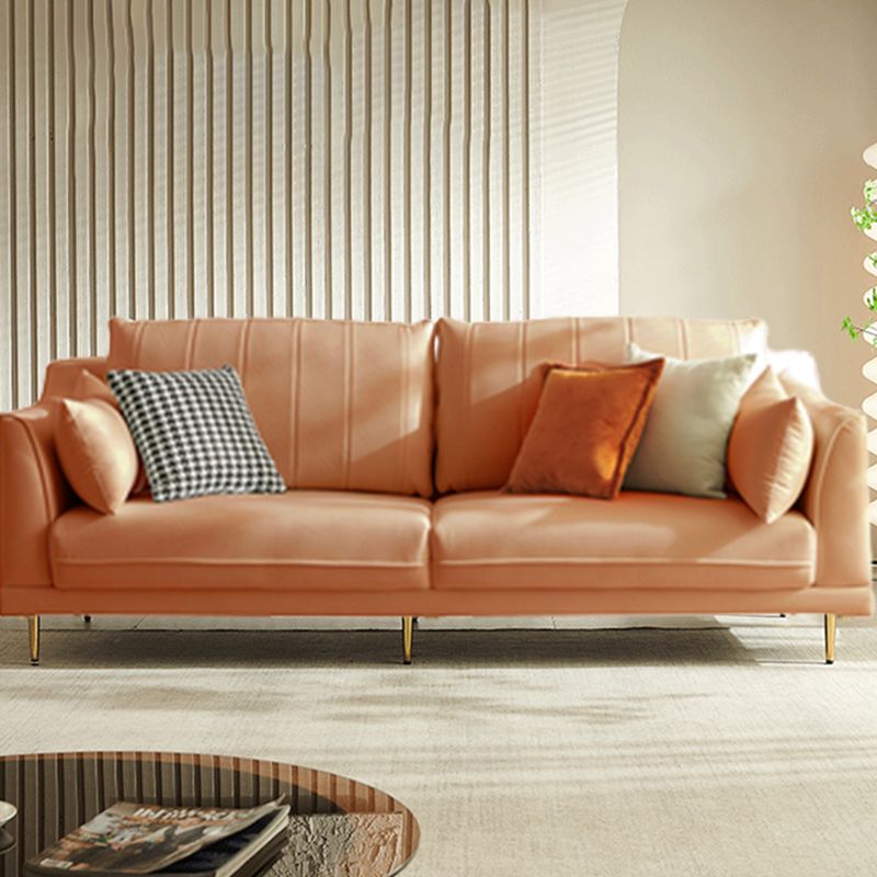 Contemporary Faux Leather Couch Square Arm Sofa with 2 Pillows Clearhalo 'furn' 'furn_sofas' 'Furniture' 'furniture_sofas' 'Living Room Furniture' 'Sofa' 'sofas' 1200x1200_03653f38-f96b-4d33-9e6b-2089faca3d37