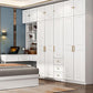 White Armoire Artificial Wood Wardrobe with Drawers and Clothes Rails Storage Cabinet