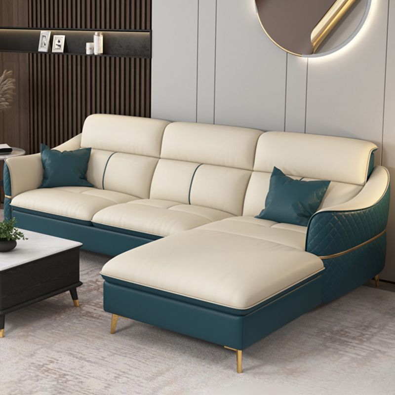 ベージュの本物の革のソファ/セクショナルリビングルームのための抵抗抵抗性四角い腕ソファ