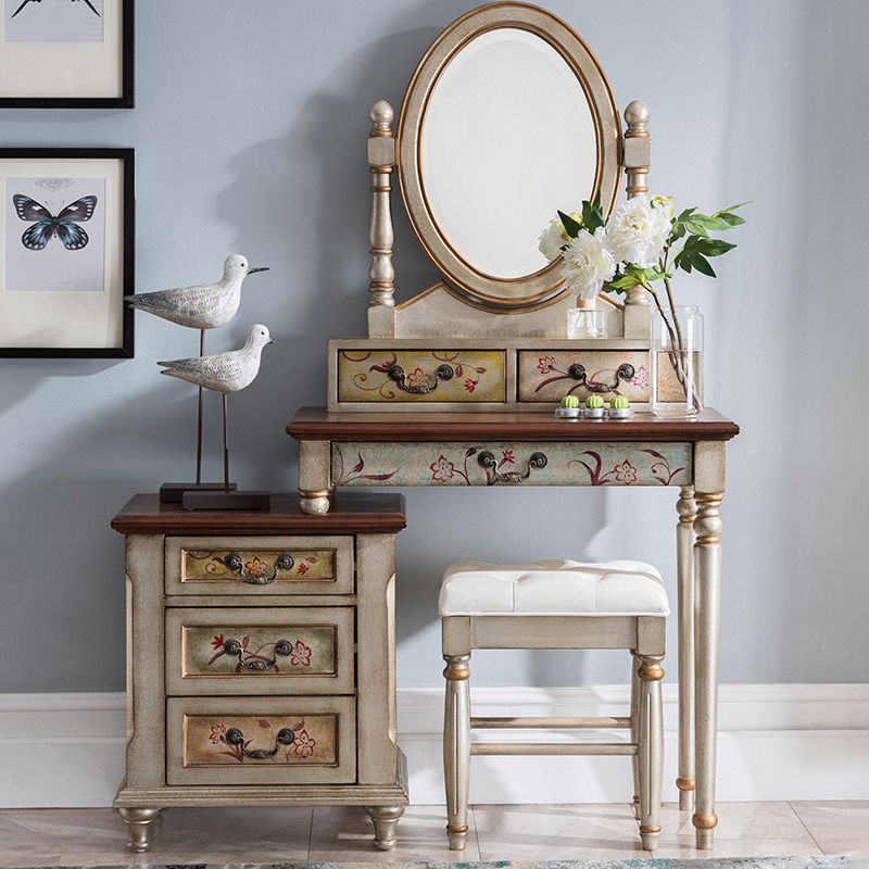 Table de vanité de maquillage victorien avec commode de tabouret avec tiroirs de rangement pour chambre à coucher