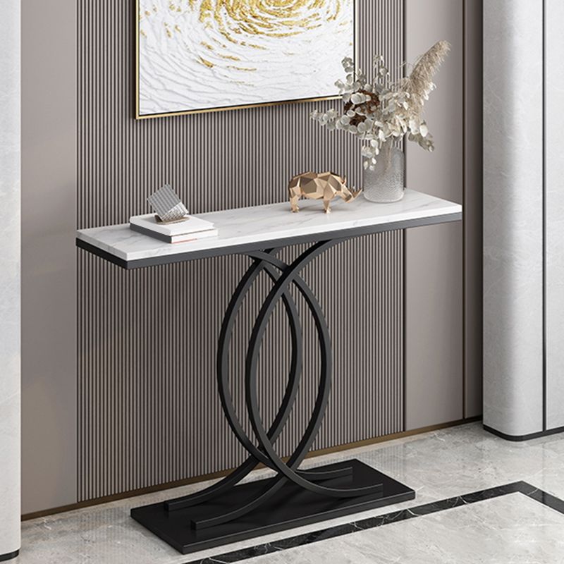 Glam Style Rectangle Console Table with Pedestal Base for Hall