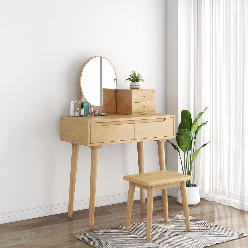 1/4-Drawer Wooden Vanity Makeup Table Set Vanity Stool - 53.15" H Clearhalo 'Bedroom Furniture' 'furn' 'furn_makeup_vanities' 'Furniture' 'Makeup Vanities' 'makeup_vanities' 1200x1200_036e8833-5bcd-4d05-8392-69375d140101