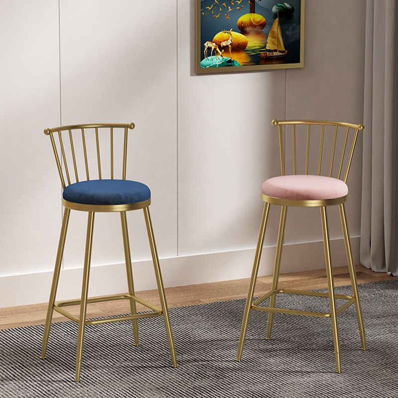 Glam Backrest Armless Counter Stool Iron Bar Stool with Velvet Cushion and Pedal for Cafe Clearhalo 'Bar Furniture' 'Bar Stools' 'bar_stools' 'furn' 'furn_bar_stools' 'Furniture' 'Kitchen & Dining Furniture' 1200x1200_03702ae4-ba6d-40ce-b0d2-9fcd37619fc8