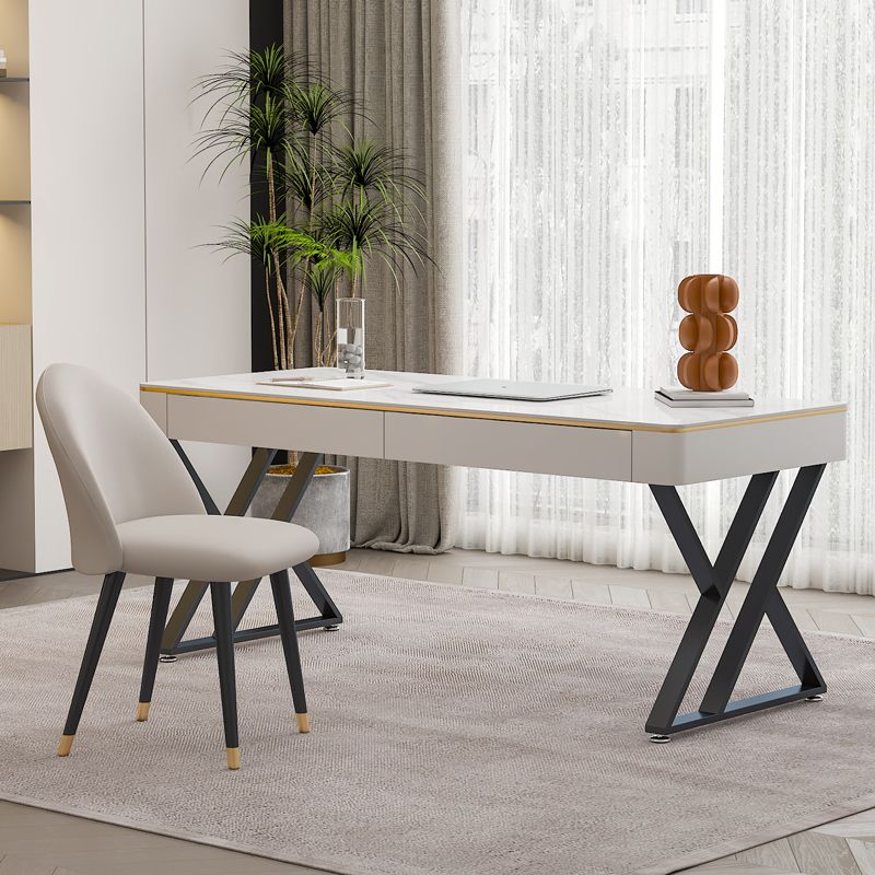 Glam Curved Office Desk Antique Finish Computer Desk with 2 Storage Drawers Clearhalo 'furn' 'furn_office_desk' 'Furniture' 'Office Desks' 'Office Furniture' 'office_desk' 1200x1200_0380a6ae-935c-4ae9-8ea8-03bc1b5c0f73