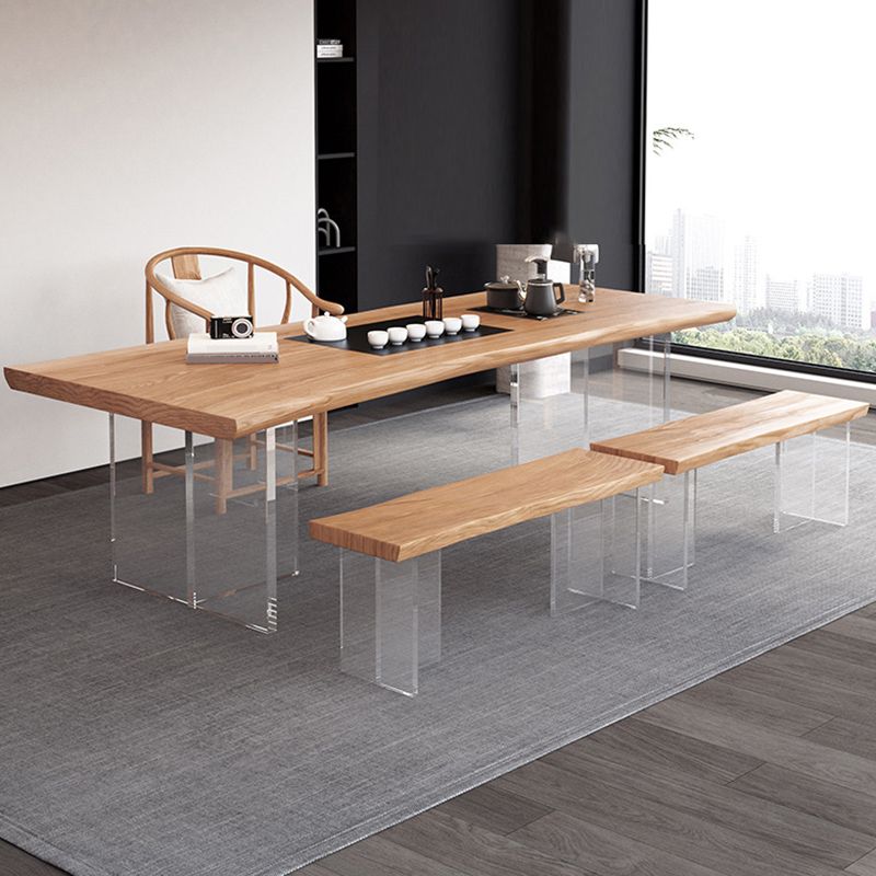 Escritorio de oficina moderno de 30 "H escritorio de oficina acrílico de madera maciza natural