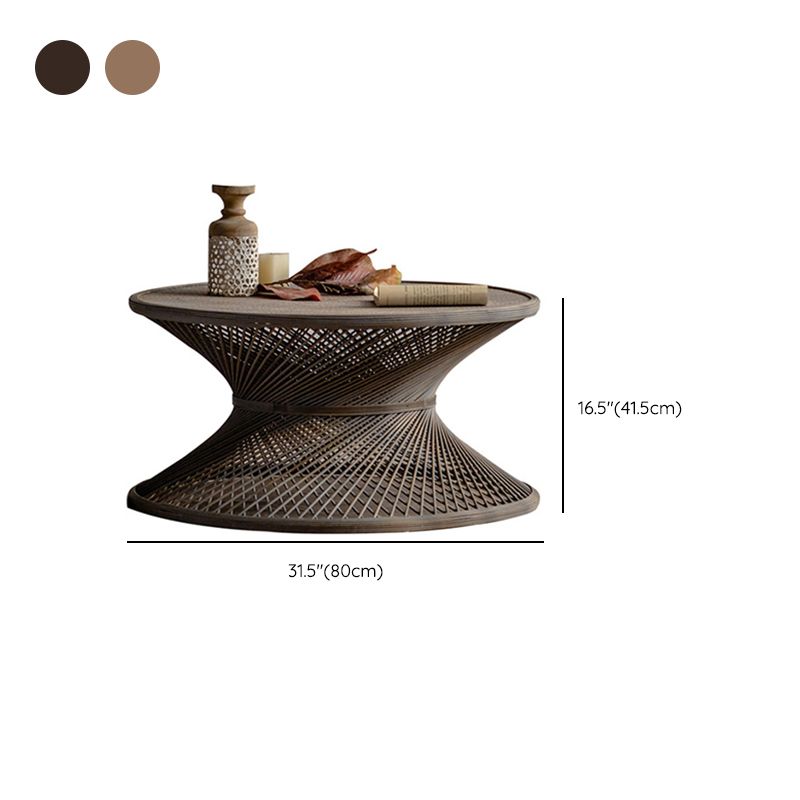 French Country Round Rattan Coffee Table Distressed Brown Cocktail Table
