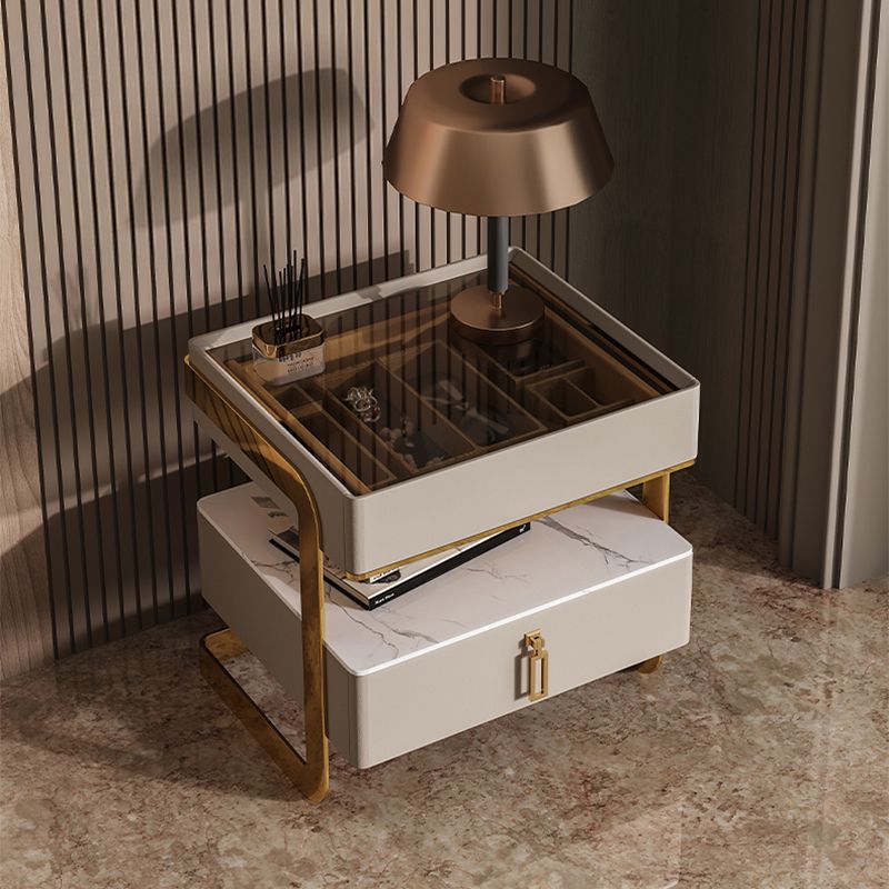 Top de table de chevet de 18 pouces H Lit Top en verre ouvert des jambes 1-Drawer incluse la table de nuit