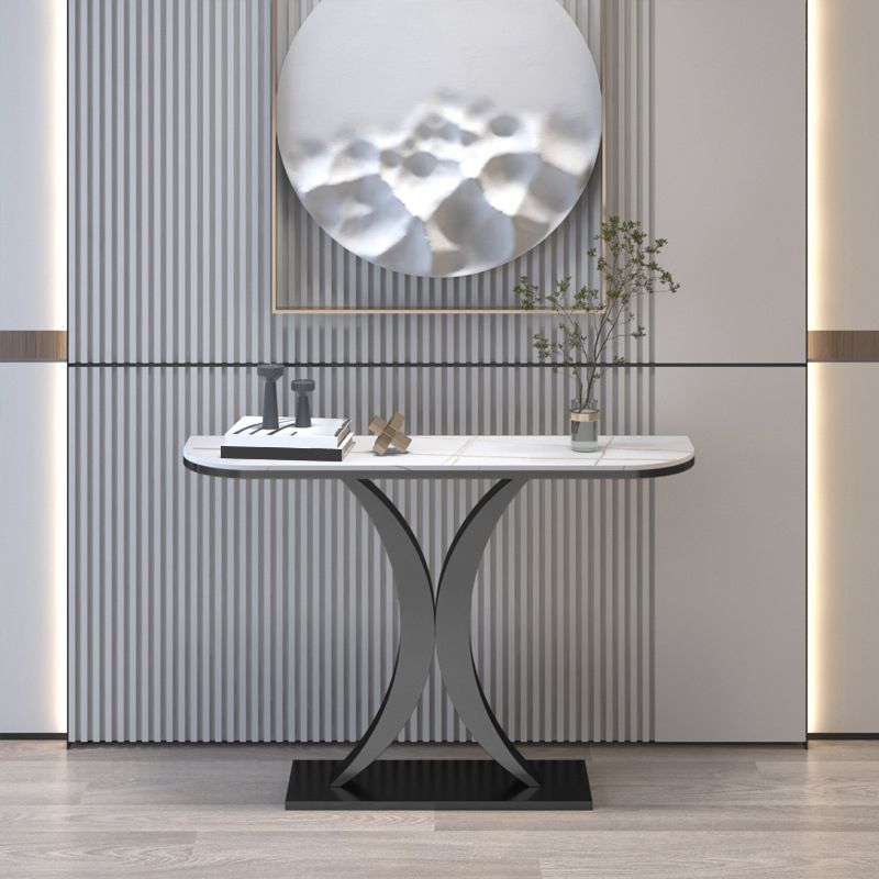 12 inch Wide Glam Accent Table Half Moon Shape Metal Console Table for Hall Clearhalo 'Console Tables' 'console_tables' 'Entry & Mudroom Furniture' 'furn' 'furn_console_tables' 'Furniture' 1200x1200_038ff7df-b0c8-4551-90fc-8ba64ae2ae58