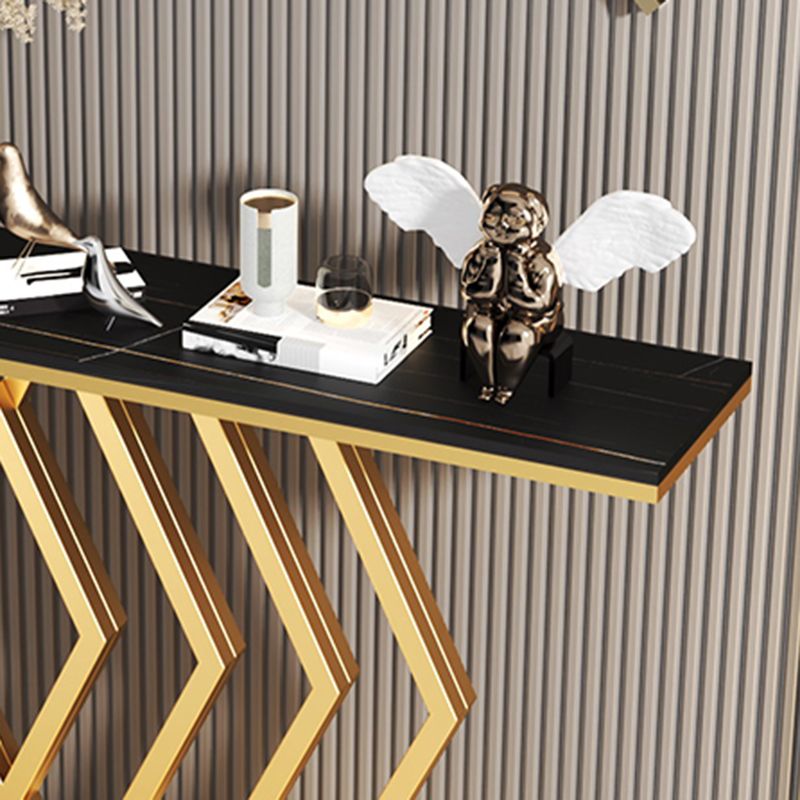 Glam Pedestal Slate Sofa Table Resistant Gold Console Table 31.5" High