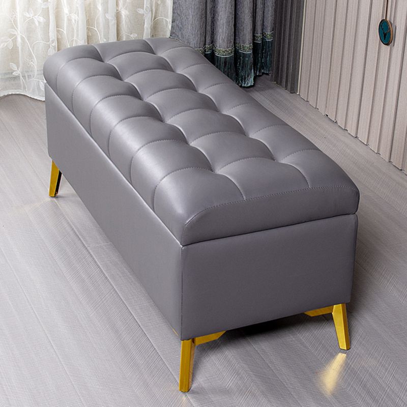 Glam Pouf Ottoman PU Leather Upholstered Solid Color Tufted Square Ottoman with Storage
