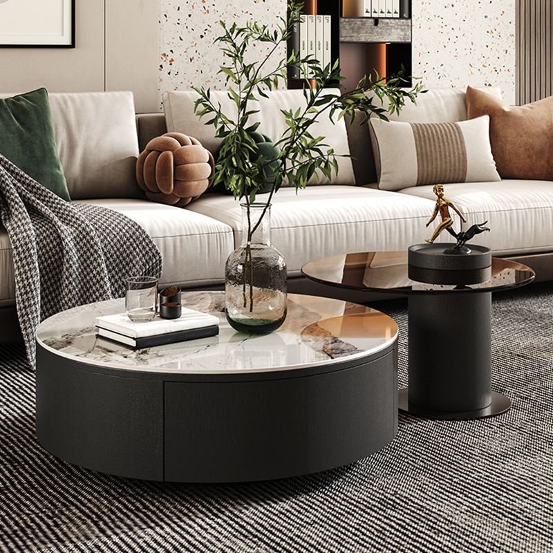 Round White Wood Coffee Table Modern Cocktail Table with Storage Clearhalo 'Coffee & Accent Tables' 'Coffee Tables' 'coffee_tables' 'furn' 'furn_coffee_tables' 'Furniture' 'Living Room Furniture' 1200x1200_03934e3c-9190-44f8-9742-991ad61ac348