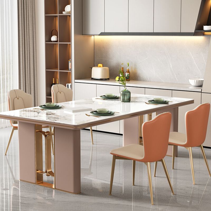 Modern Style 1/4/5/6/7 Pieces Dining Room Table Rectangle Stone Furniture in White Clearhalo 'Dining Room Sets' 'Dining Tables & Seating' 'dining_room_set' 'furn' 'furn_dining_room_set' 'Furniture' 'Kitchen & Dining Furniture' 1200x1200_03941921-c99d-41ef-89a7-9d5be1f2283c