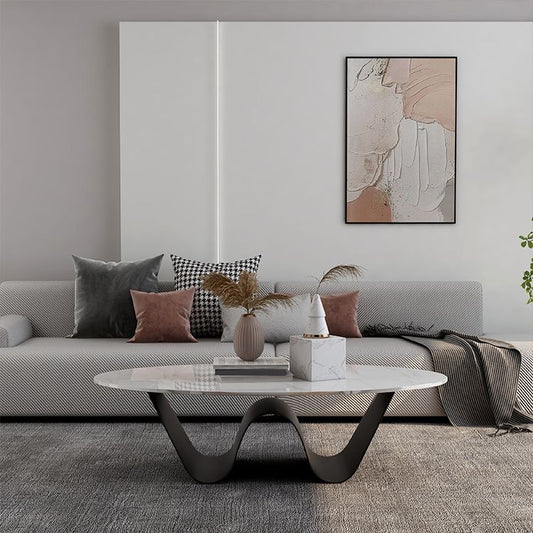 Mesa de cóctel de base abstracta de metal mesa de café con pizarra ovalada glam ovalada