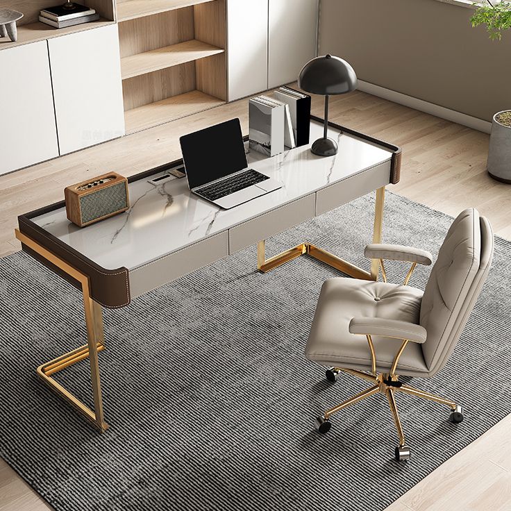 Stein gebogener Schreibtisch Glam 29.53 "großer Büroschreibtisch mit Schubladen