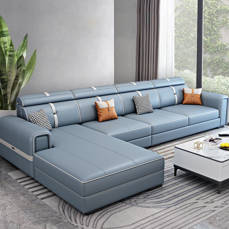 Sofá azul claro escandinavo/seccional con brazo cuadrado para sala de estar