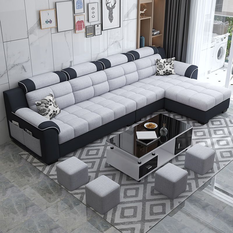 Sewn Pillow Back Sofa with Ottoman Included and Storage for Four People Clearhalo 'Furniture' 'furniture_sectionals' 'Living Room Furniture' 'Sectionals' 1200x1200_03a08004-c392-4ef1-a579-6524760c0d19