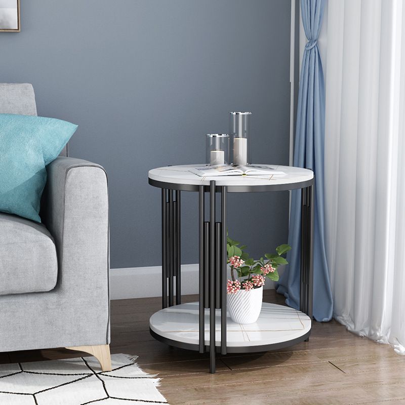 Modern Slate Round Side End Table Metal 3 Legs Side Table with Shelf