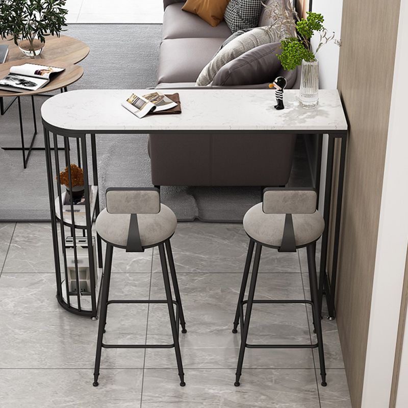 Glam Faux Marble Bistro Table Indoor Iron Double Pedestal Bar Dining Table with 2-Shelf Clearhalo 'Bar Furniture' 'Bar Tables' 'bar_tables' 'furn' 'furn_bar_tables' 'Furniture' 'furniture_bar_tables' 'Kitchen & Dining Furniture' 1200x1200_03a8412d-df26-40a5-8301-b018009d3fe1