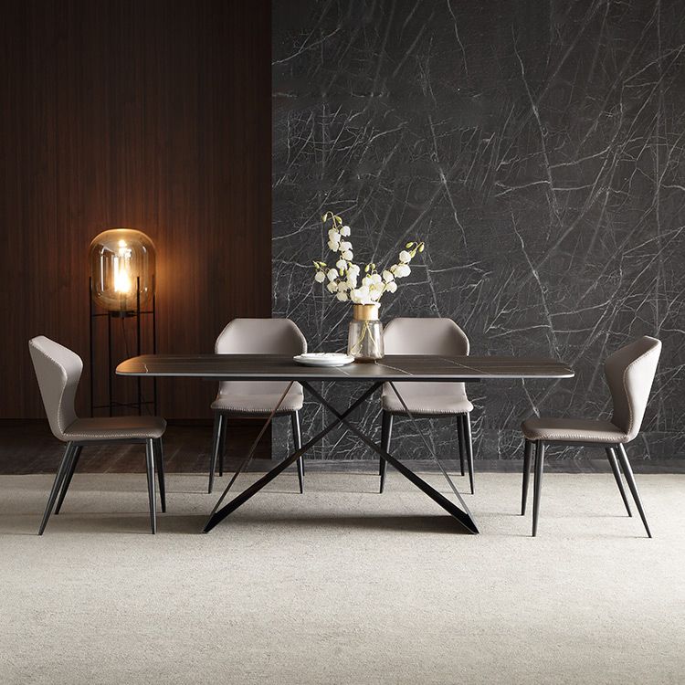 Modern Metal Base Dinette Set 1/4/5/7 Pieces Rectangle Indoor Dining Table Set in Black