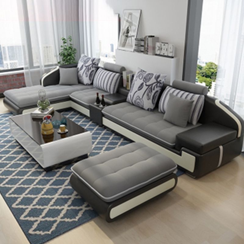 4-seater Recessed Arm Pillowed Back Cushions Sectional Sofa with Chaise Clearhalo 'furn' 'furn_sectionals' 'Furniture' 'furniture_sectionals' 'kitchen' 'kitchen_sectionals' 'Living Room Furniture' 'Sectionals' 1200x1200_03afca57-dd27-4a04-95ea-e6ed15c2d648