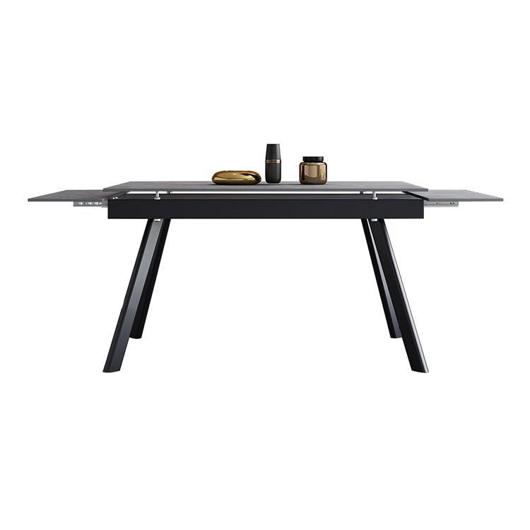 Rectangle Industrial Dining Table Extendable Sintered Stone Table with 4 Black Legs Clearhalo ' dining_table' 'Dining Tables & Seating' 'Dining Tables' 'furn' 'furn_dining_table' 'Furniture' 'furniture_dining_table' 'Kitchen & Dining Furniture' 'kitchen&dining_furn' 'kitchen' 'kitchen_dining_table' 1200x1200_03b151da-b918-4dcc-92b9-6636dd8163d4