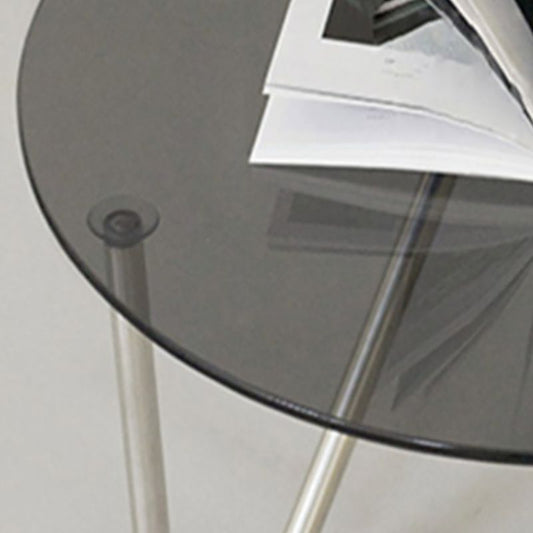 Mesa de café de vidrio redondo gris contemporáneo con metal 3 patas
