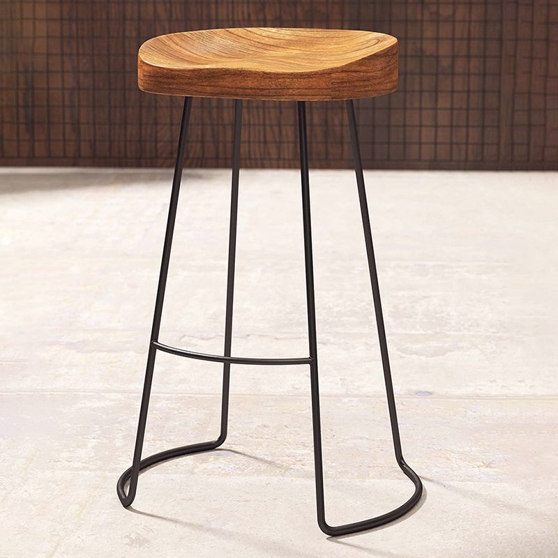 Modern Solid Wood Dining Stools Armless Bar Stools with Metal Base Clearhalo 'Bar Furniture' 'Bar Stools' 'bar_stools' 'furn' 'furn_bar_stools' 'Furniture' 'Kitchen & Dining Furniture' 1200x1200_03b691a0-f050-4eed-b78a-6b3f16cb4d7c