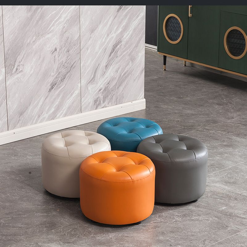 Modern Pouf Ottoman Faux Leather Upholstered Tufted Solid Color Cylinder Shape Ottoman Clearhalo 'furn' 'furn_ottomans_poufs' 'Furniture' 'Living Room Furniture' 'Ottomans & Poufs' 'ottomans_poufs' 1200x1200_03b85380-94f9-4398-9100-b904ed7b3c51