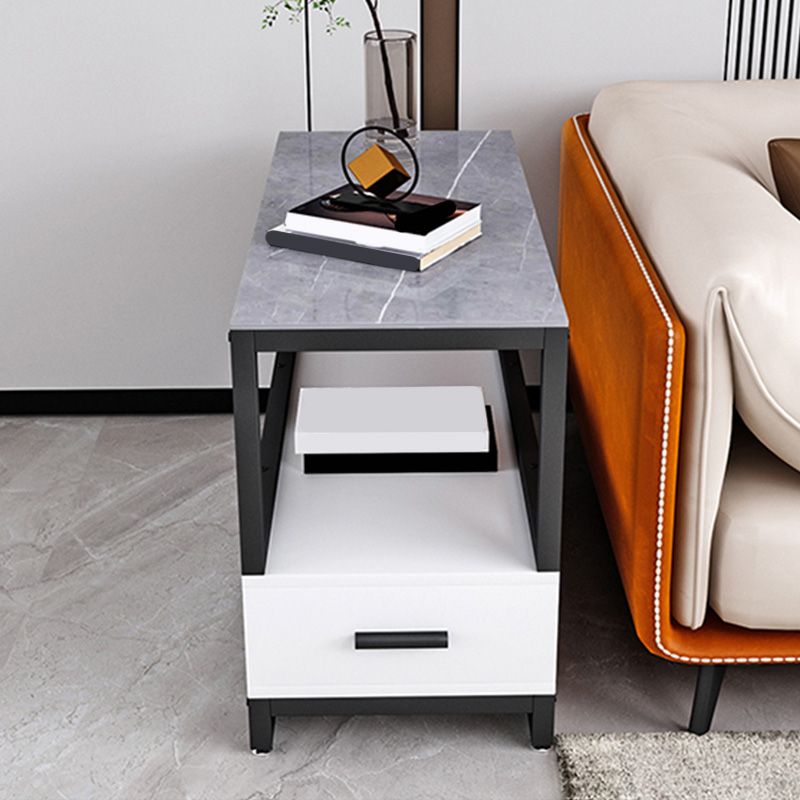 1ドロワー1シェルフエンドテーブルモダン21.65 "背の高い石のサイドテーブル