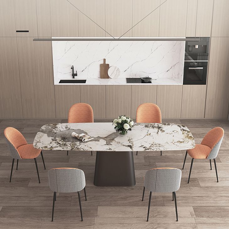 Modern Sintered Stone Table Set of 5/7 with Rectangle Table Dining Set with Orange PU Leather Chairs Clearhalo 'Dining Room Sets' 'Dining Tables & Seating' 'dining_room_set' 'furn' 'furn_dining_room_set' 'Furniture' 'furniture_dining_room_set' 'Kitchen & Dining Furniture' 'kitchen&dining_furn' 'kitchen' 1200x1200_03bd9faf-d3b2-4ca0-b607-cfa4e12994cb