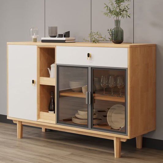 Tavolo da buffet contemporaneo in legno massiccio da 33,5 "h con armadietti e cassetti
