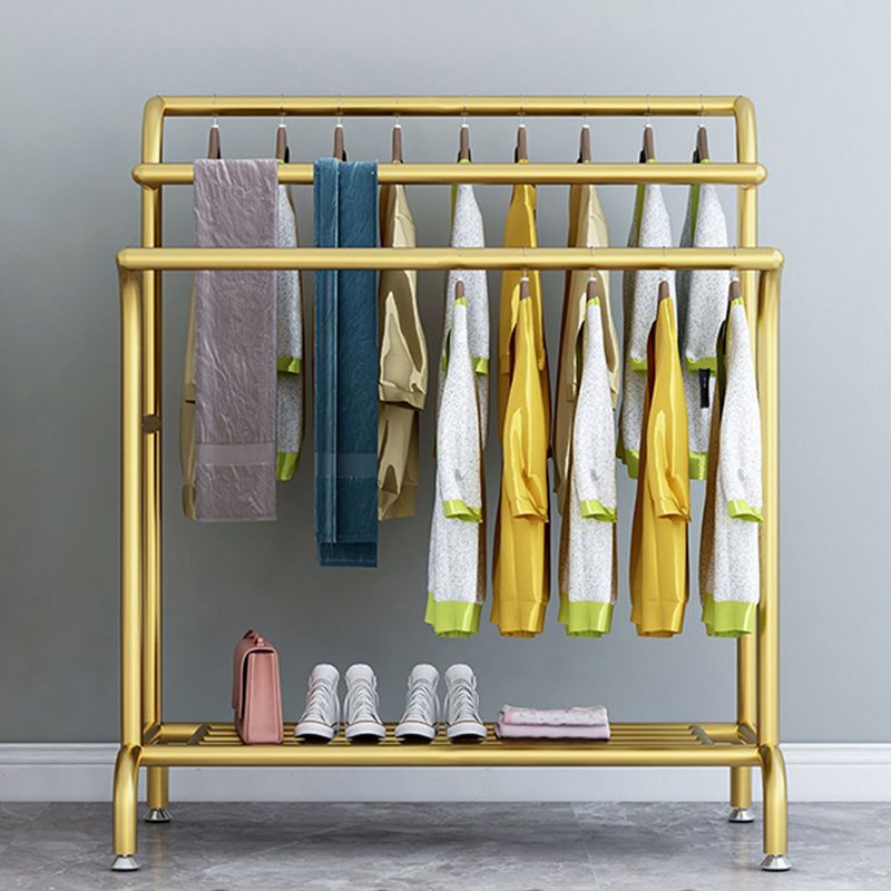 Glam Entry Hall Tree Metal 3 Hanging Rails and Lower Shelf Hall Stand Clearhalo 'Entry & Mudroom Furniture' 'furn' 'furn_hall_tree_coat_racks' 'Furniture' 'Hall Trees & Coat Racks' 'hall_tree_coat_racks' 1200x1200_03c234ac-afd4-4356-acfd-d9e1d1b942b0