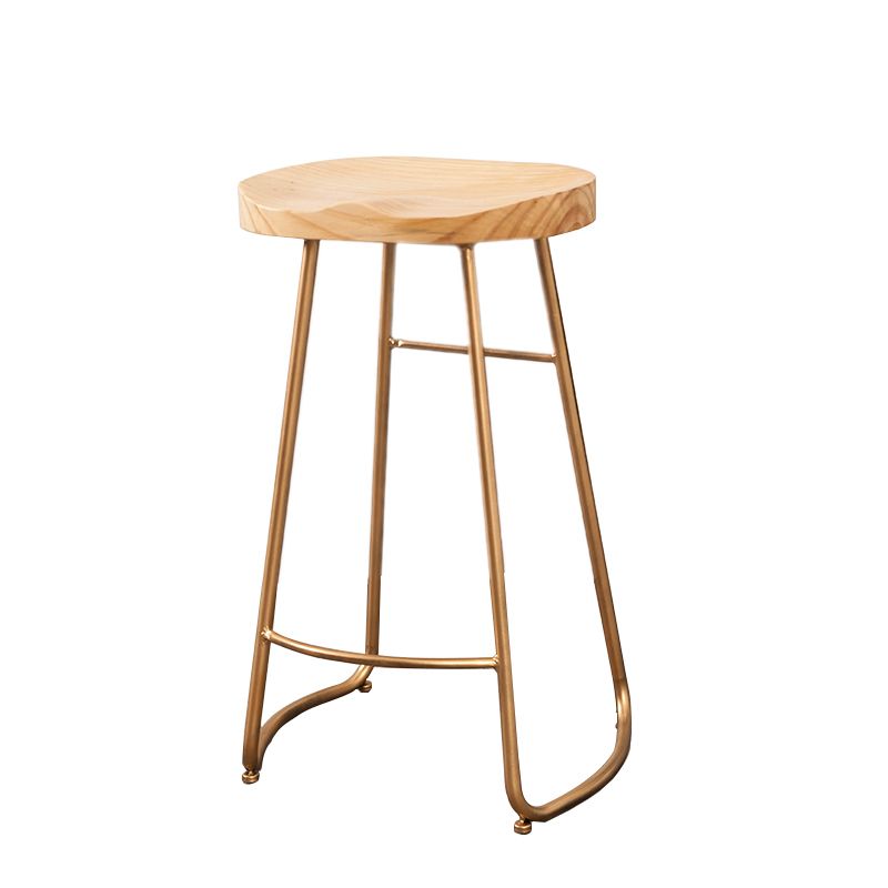 Modern Armless Backless Counter Stool Iron Bar Stool with Wooden Seat
