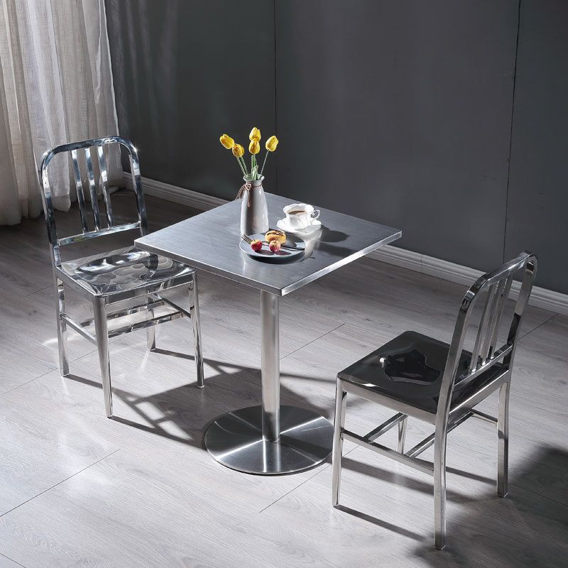 Industrial Dining Room Table Stainless Steel Table with Pedestal Table Clearhalo ' dining_table' 'Dining Tables & Seating' 'Dining Tables' 'furn' 'furn_dining_table' 'Furniture' 'furniture_dining_table' 'Kitchen & Dining Furniture' 'kitchen&dining_furn' 'kitchen' 'kitchen_dining_table' 1200x1200_03c6b7e2-4ce4-430f-819f-3d4d03f101b8