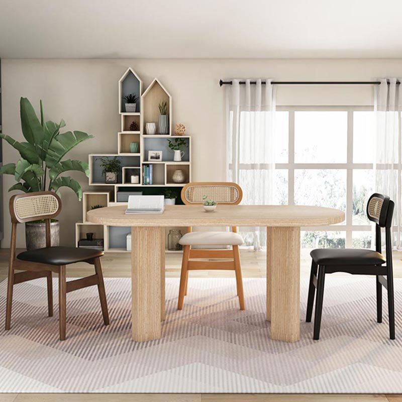 Sillas de comedor de ratán muebles de comedor abiertos con patas de madera en acabado mate