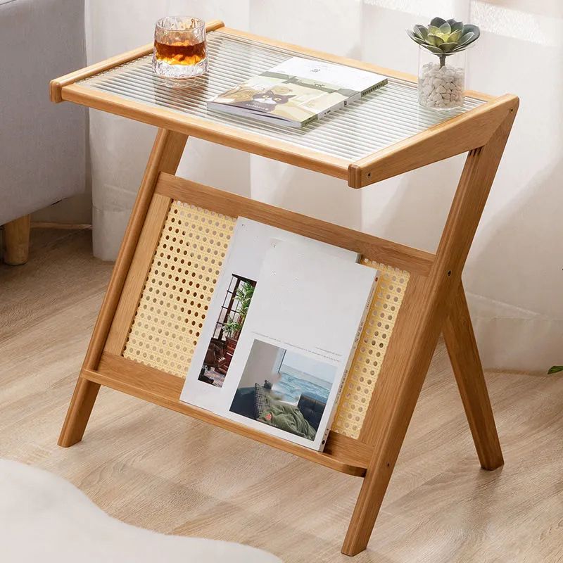 Modernistic Glass Top 4 Legs Rectangular Living Room Accent Side Table