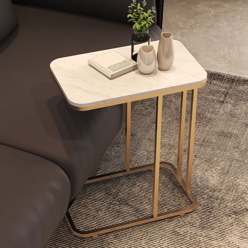 23.62" Tall Marble Top Side Accent Table Metal Frame End Table
