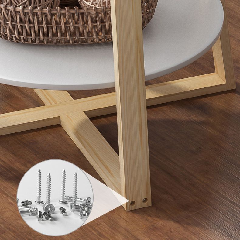 Cross Legs Coffee Table Minimalist Solid Wood Round Coffee Table