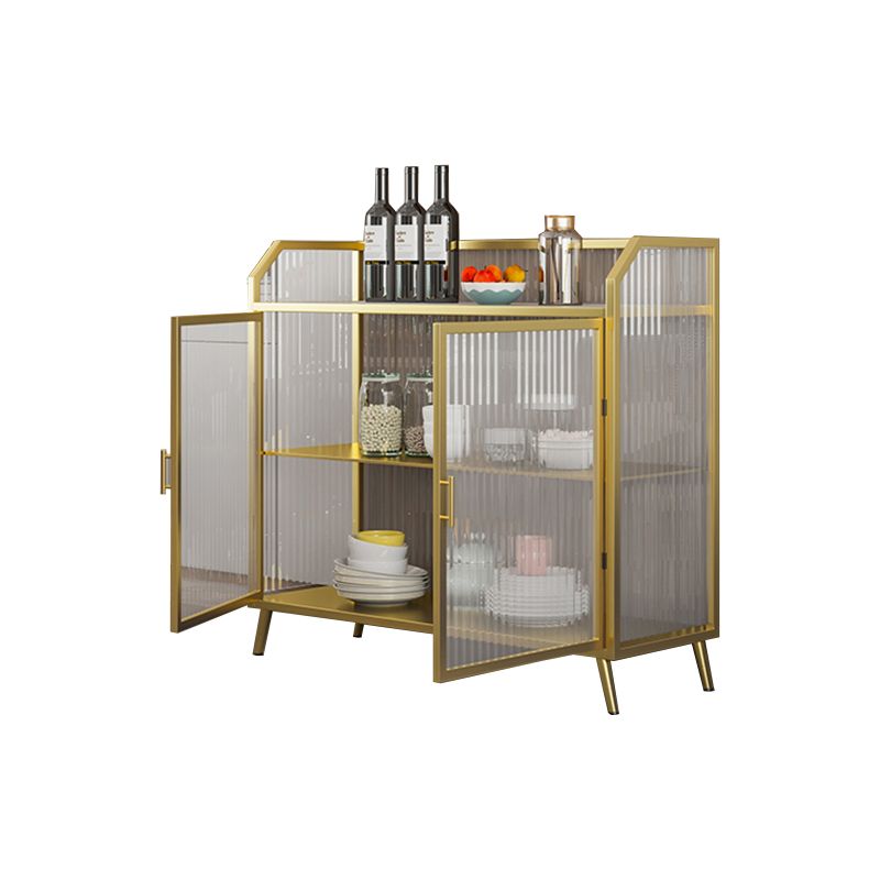 Sideboard moderna con server da pranzo in metallo a 2 porte di vetro con 4 gambe